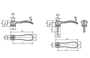 Exzenterhebel Aluminium mit Innengewinde und Außengewinde, Kunststoffdruckscheibe und Stiftschraube Stahl oder Edelstahl